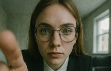 immagine di una ragazza con gli occhiali che punta verso la fotocamera